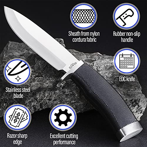 Bundle of 2 Items - Hunting Knife with Sheath Survival Knives for Men - Best Tactical Camping Hunting Hiking Knife - Best Camping Hunting Fishing Hiking Survival Knofe - Travel Accessories Gear