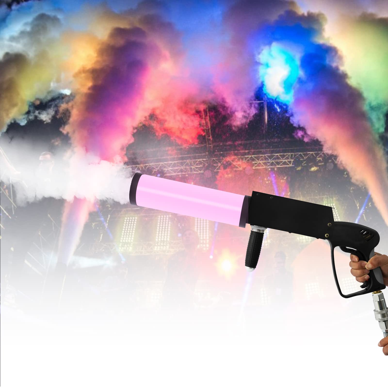 CO2 Handheld Fog Machine for CGA320 CO2 Tank, Smoke Machine CO2 Fog Cannon Gun with LED Lights DJ Effects Fogger Smoke Gun for Halloween, Party, Club, Bar (US Stock)