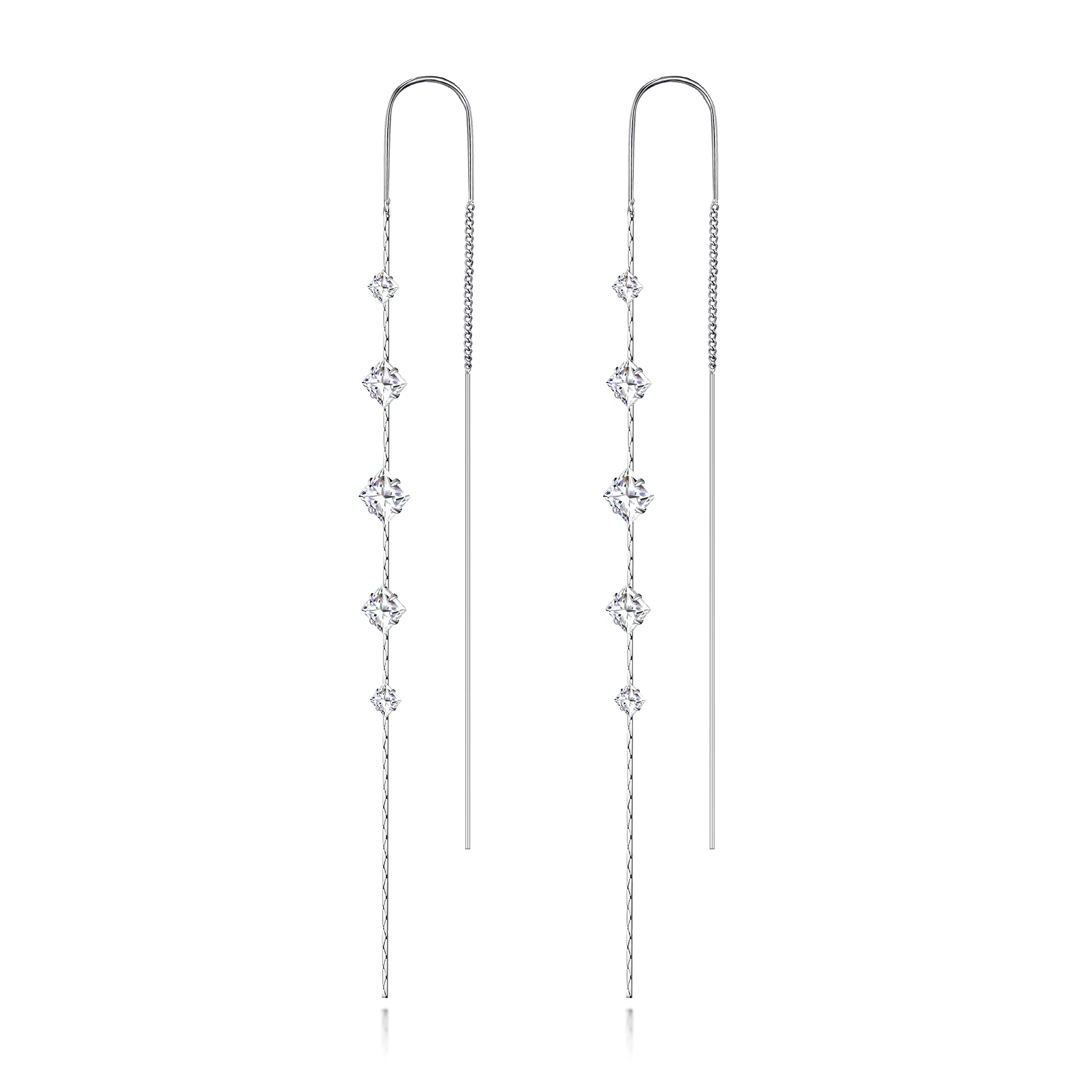 Threader Earrings for Women 925 Sterling Silver Plated Cubic Zirconia Long Dangle Drop Earrings for Prom Jewelry