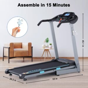 BORGUSI Treadmill with 12% Auto Incline and 300 LBS Capacity, 17.5" Wide 3 HP Folding Electric Treadmill Max 8.5 MPH Speed, Running Machine with Bluetooth Speaker & LCD Display for Home Use