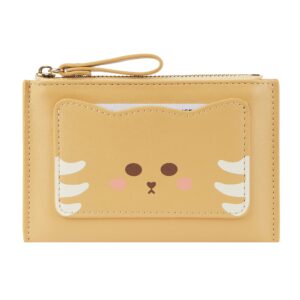 women's leather slim minimalist card holder case cute small zipper coin change wallet, yellow