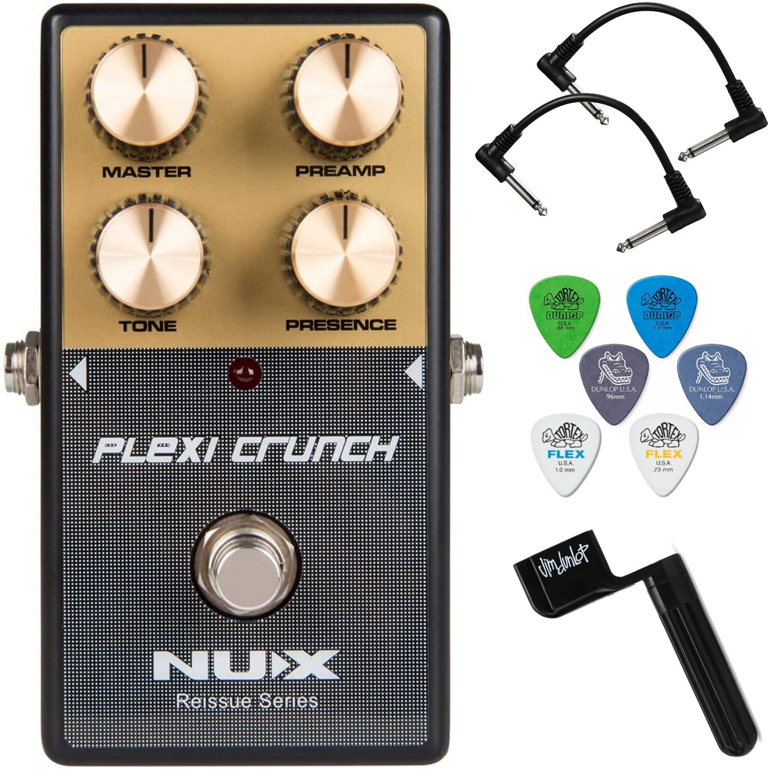 Briskdrop NUX Plexi Crunch Distortion Pedal Bundle with 2 Patch Cables, 6 Dunlop Picks, and String Winder Assorted Golden plexicrunch-psu 0