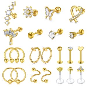 Anicina 16G Cartilage Earring Cubic Zirconia Tragus Helix Piercing Jewelry Surgical Steel Cartilage Hoop Earring Plastic Lip Ring Medusa Septum Couch Hoop Piercing Jewelry Set Gold