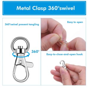 Key Chain Swivel Hooks, Anezus 100pcs Keychain Hardware Metal Swivel Snap Hook Lanyard Clips Hooks with Keychain Rings for Keychain Hardware and Lanyard Charms