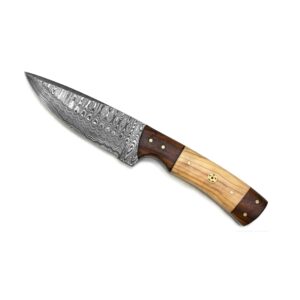 Titan International Knives 8.2" Damascus Steel Fixed Blade Hunting Knife | Handmade 1095 4340 Carbon Mix Hand Pounded | EDC Black Walnut and Olive Wood Handle | Leather Sheath Multi Purpose Survival and Camping Knives