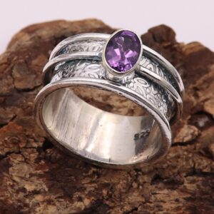 Amethyst Silver Spinner Ring 925 Solid Sterling Silver Band Meditation Ring By Goyal Exports SRG328D (US-5)