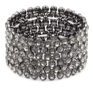 Lavencious 6-Row Round Rhinestones Stretch Bracelet Party Jewelry for Women 7"(Black Diamond)