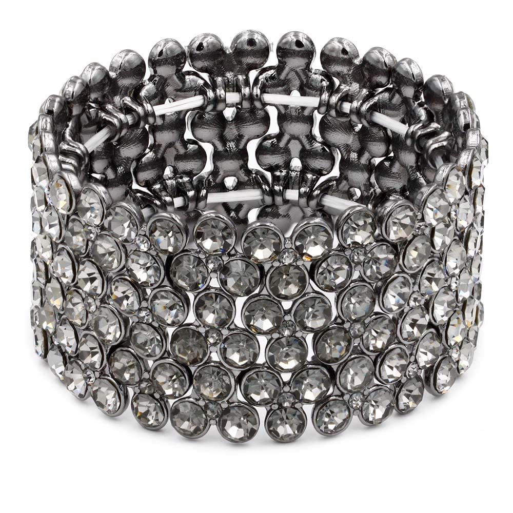 Lavencious 6-Row Round Rhinestones Stretch Bracelet Party Jewelry for Women 7"(Black Diamond)