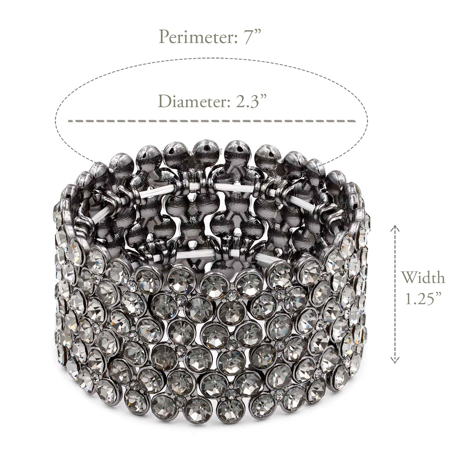 Lavencious 6-Row Round Rhinestones Stretch Bracelet Party Jewelry for Women 7"(Black Diamond)