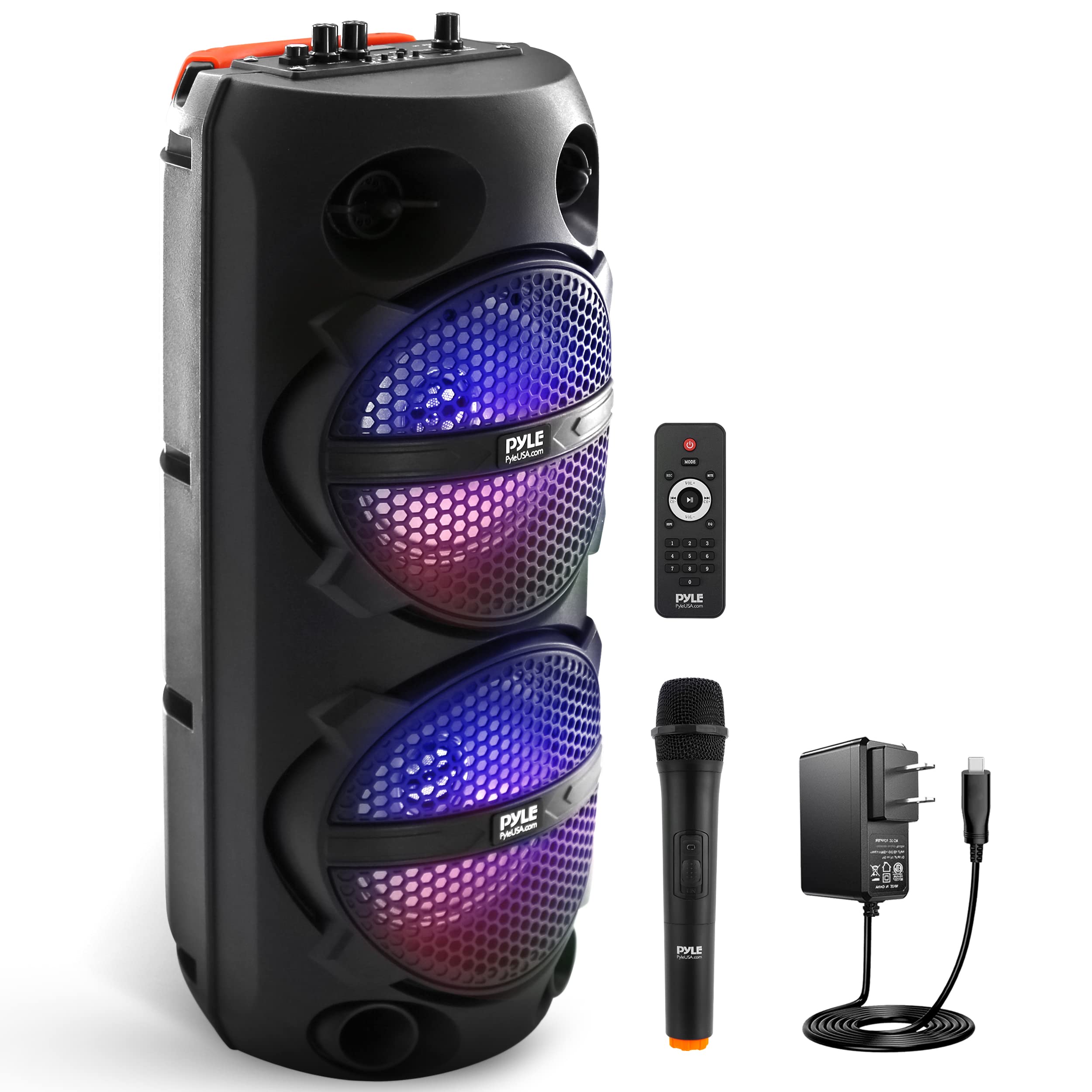 PyleUsa Portable Bluetooth PA Speaker - 200W Dual 6" Rechargeable Indoor/Outdoor BT Karaoke Audio System - TWS,LED Display, FM/AUX/MP3/USB, 6.5mm in, Carry Handle - Wireless Mic, Remote Control