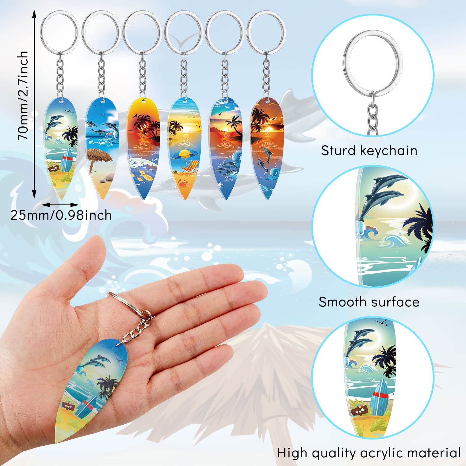 Henoyso 24 Pcs Surfboard Keychains Bulk Beach Party Favors Acrylic Surf Board Key Chains Mini Surfboard Fun Keyring for Beach Surfboard Hawaiian Pool Party Supplies Goodie Bag Filler Backpack Decor