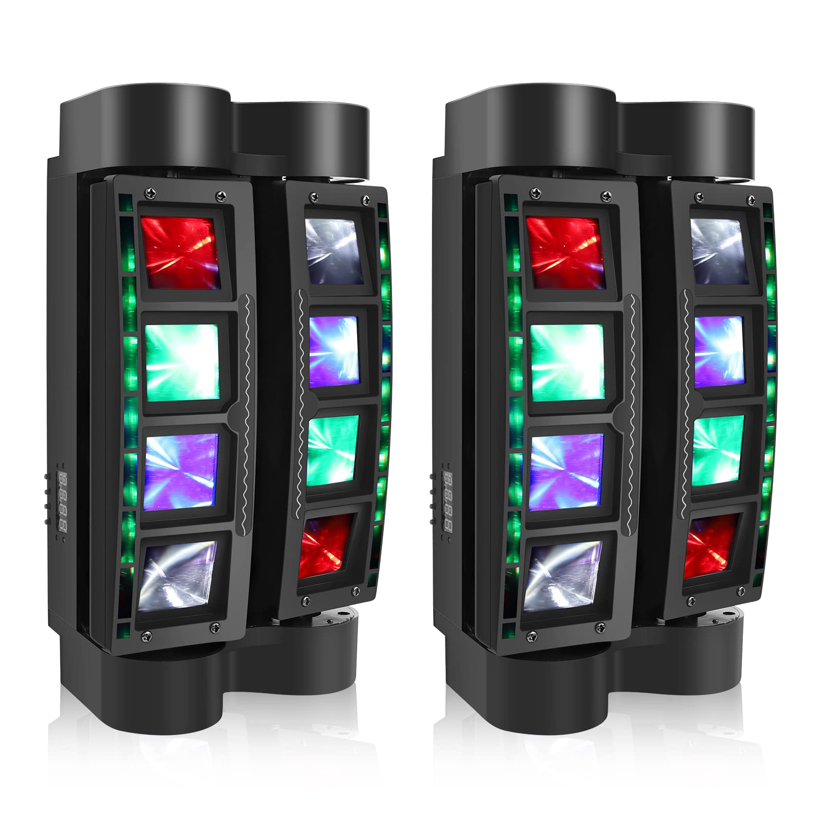 U`King Spider Moving Head Light with 8x10W RGB LEDs Beam DJ Lights and 2 Pixel Light Strips, Sound Activated/DMX-512 Control Perfect for Party Disco Wedding Live Stage Lighting (Set of 2)