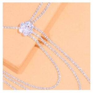 Luxury Rhinestone Shoulder Chain Necklace Layered Back Chain Flower Crystal Shoulder Harness Chain Statement Bridal Wedding Jewelry for Women (Flower)