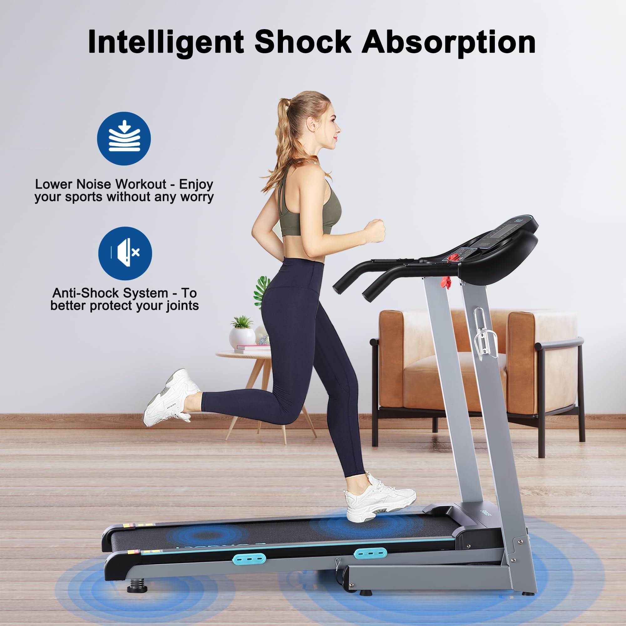 BORGUSI Treadmill with 12% Auto Incline and 300 LBS Capacity, 17.5" Wide 3 HP Folding Electric Treadmill Max 8.5 MPH Speed, Running Machine with Bluetooth Speaker & LCD Display for Home Use