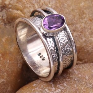 Amethyst Silver Spinner Ring 925 Solid Sterling Silver Band Meditation Ring By Goyal Exports SRG328D (US-5)