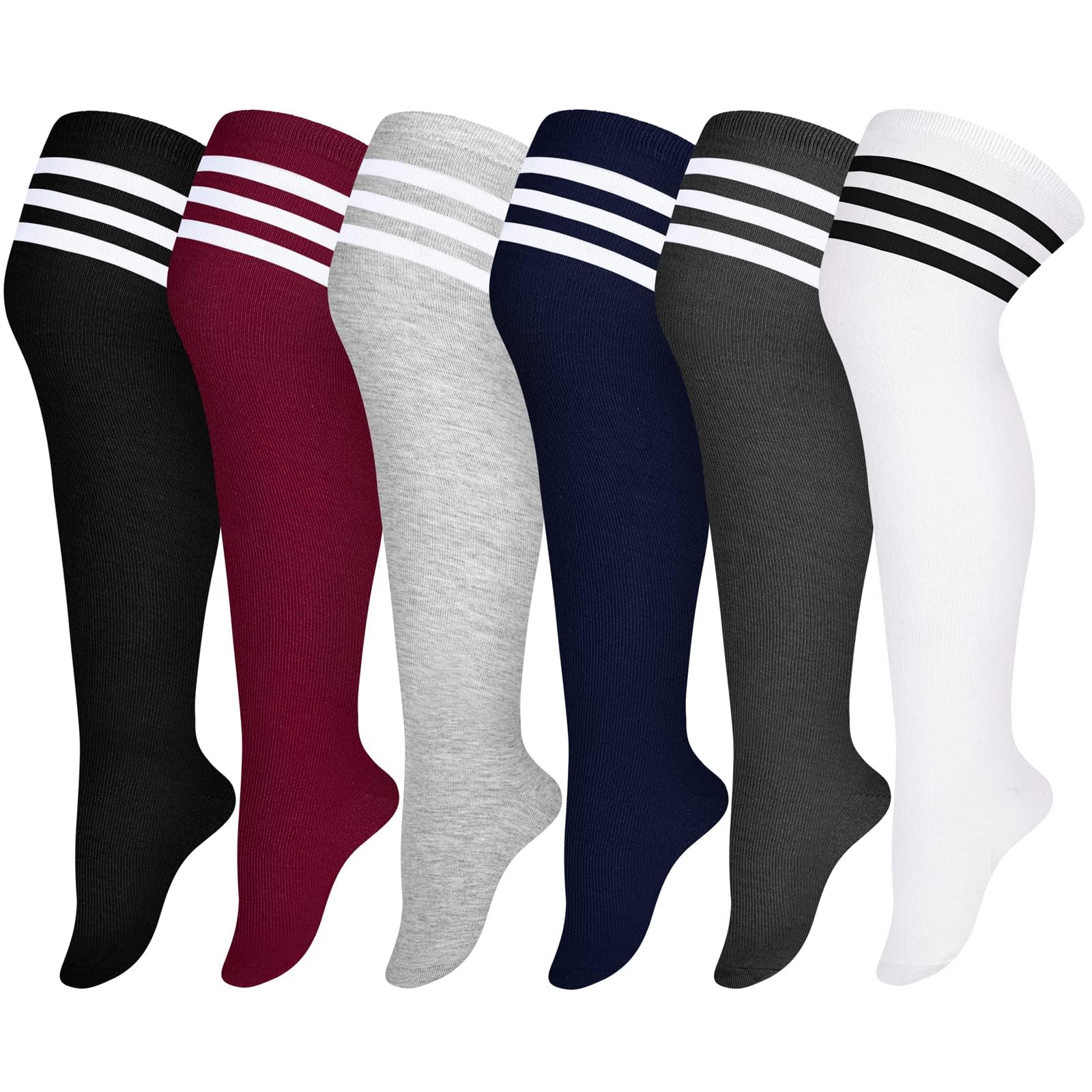 Apoway 6 Pairs Plus Size Thigh High Socks Warm Thigh High Stockings Over the Knee Socks for Women, L-XXL