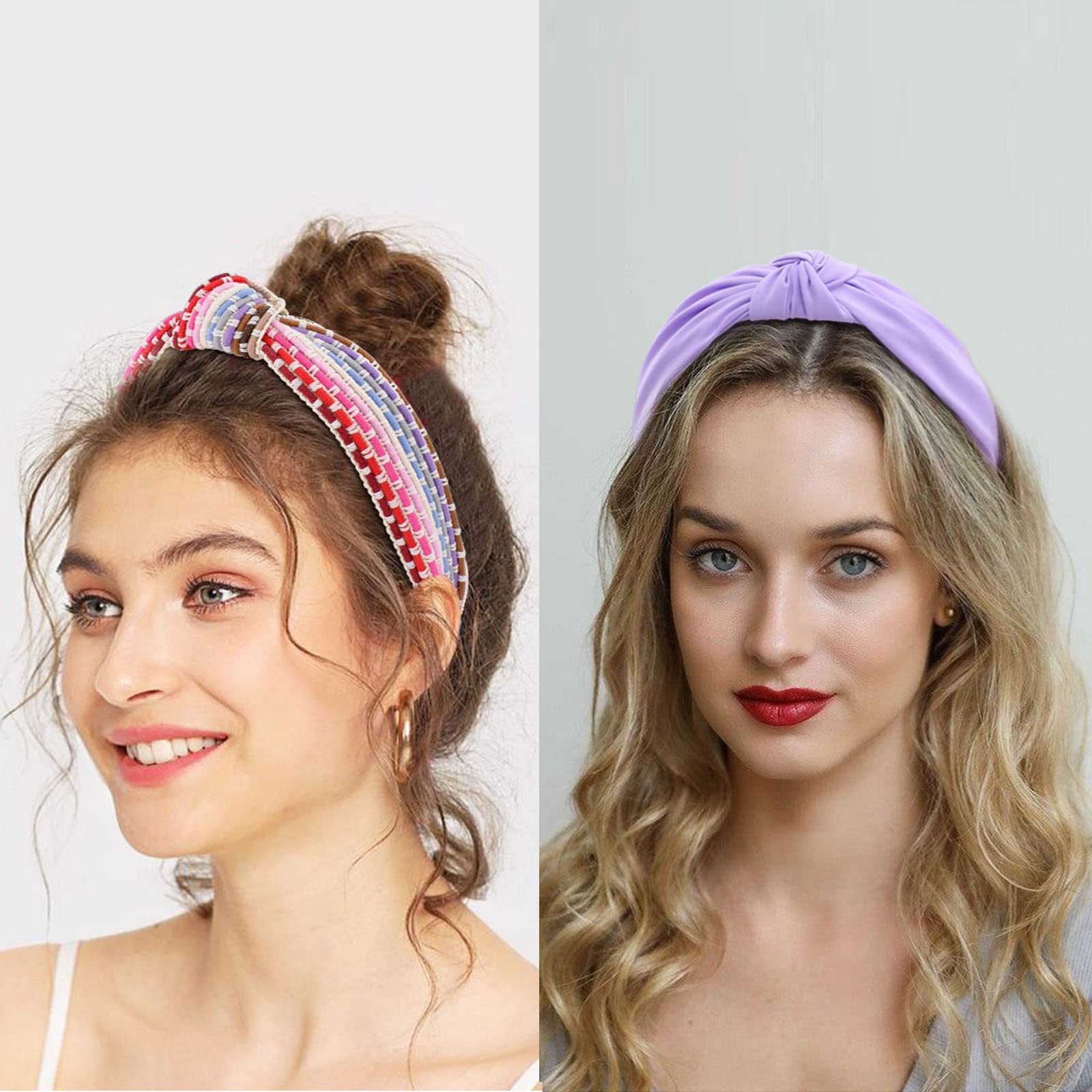 BEGOOD Boho Knotted Wide Headbands for Women, Fashion Designer Purple Turban Hair Accessories for Girls, 2Pcs