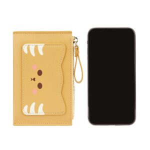 Women's Leather Slim Minimalist Card Holder Case Cute Small Zipper Coin Change Wallet, Yellow