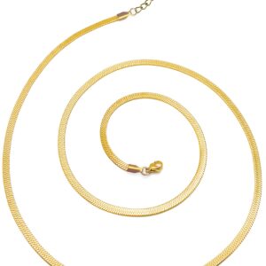 LUXSTRA Waterproof 18K Gold Waist-Chain | Three Sizes S, M, L Flat Snake Herringbone Belly Chain | Sexy Bikini Layering Body Chain For Women