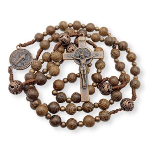 Nazareth Store Sacred St Benedict Wood beads Rosary Solid Wooden Beaded Necklace & Metal Glory Beads Catholic Cross Crucifix