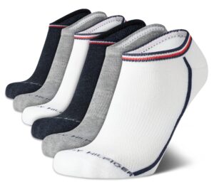 tommy hilfiger men's athletic socks - cushion low cut socks (6 pack), size 7-12, assorted white