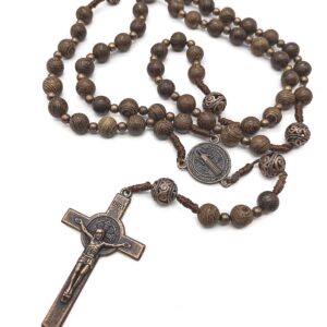 Nazareth Store Sacred St Benedict Wood beads Rosary Solid Wooden Beaded Necklace & Metal Glory Beads Catholic Cross Crucifix