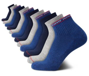 tommy hilfiger men's socks - cushion quarter cut ankle socks (12 pack), size 7-12, bluegrey