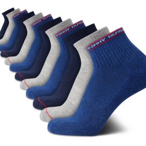 Tommy Hilfiger Men's Socks - Cushion Quarter Cut Ankle Socks (12 Pack), Size 7-12, BlueGrey