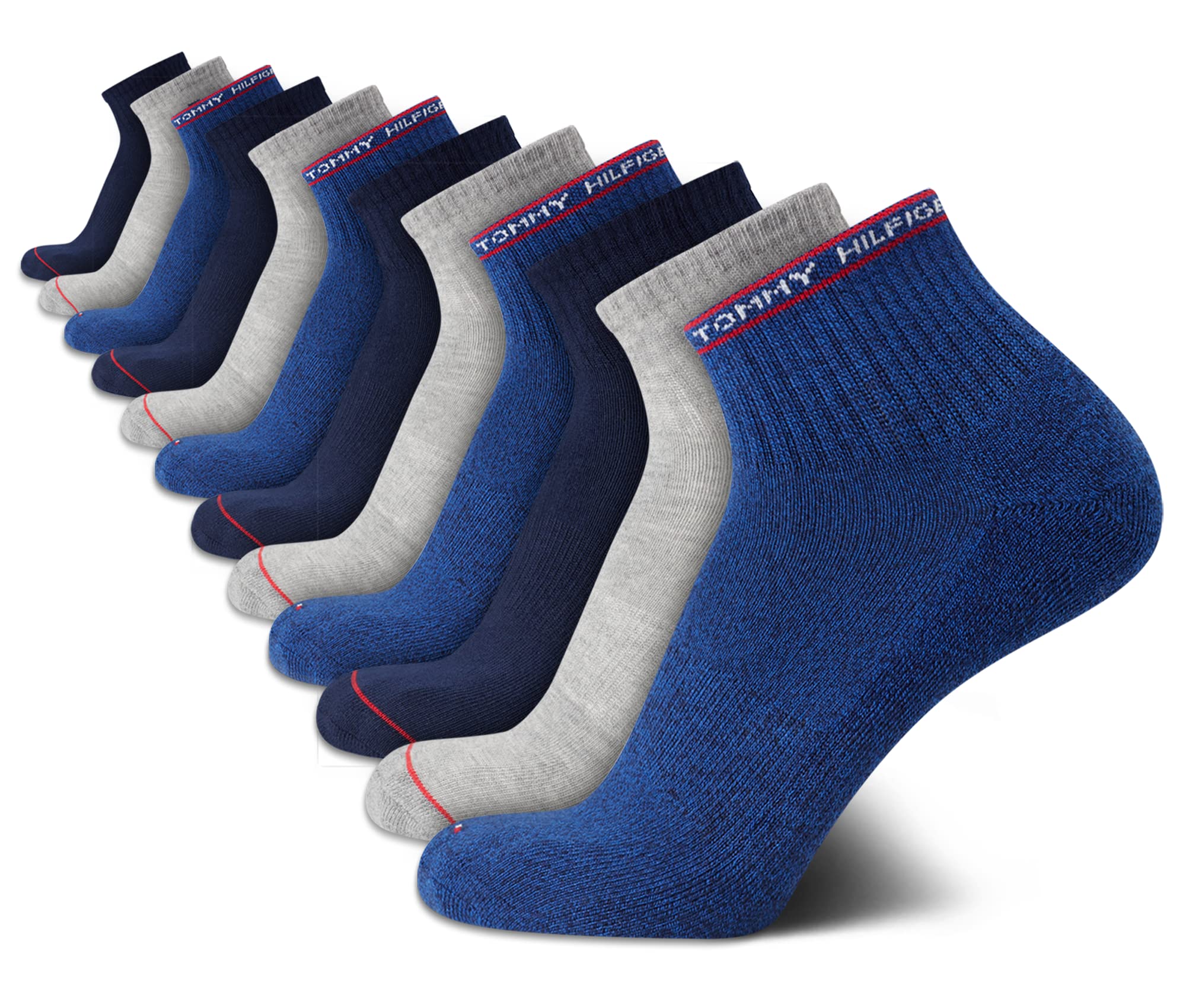 Tommy Hilfiger Men's Socks - Cushion Quarter Cut Ankle Socks (12 Pack), Size 7-12, BlueGrey