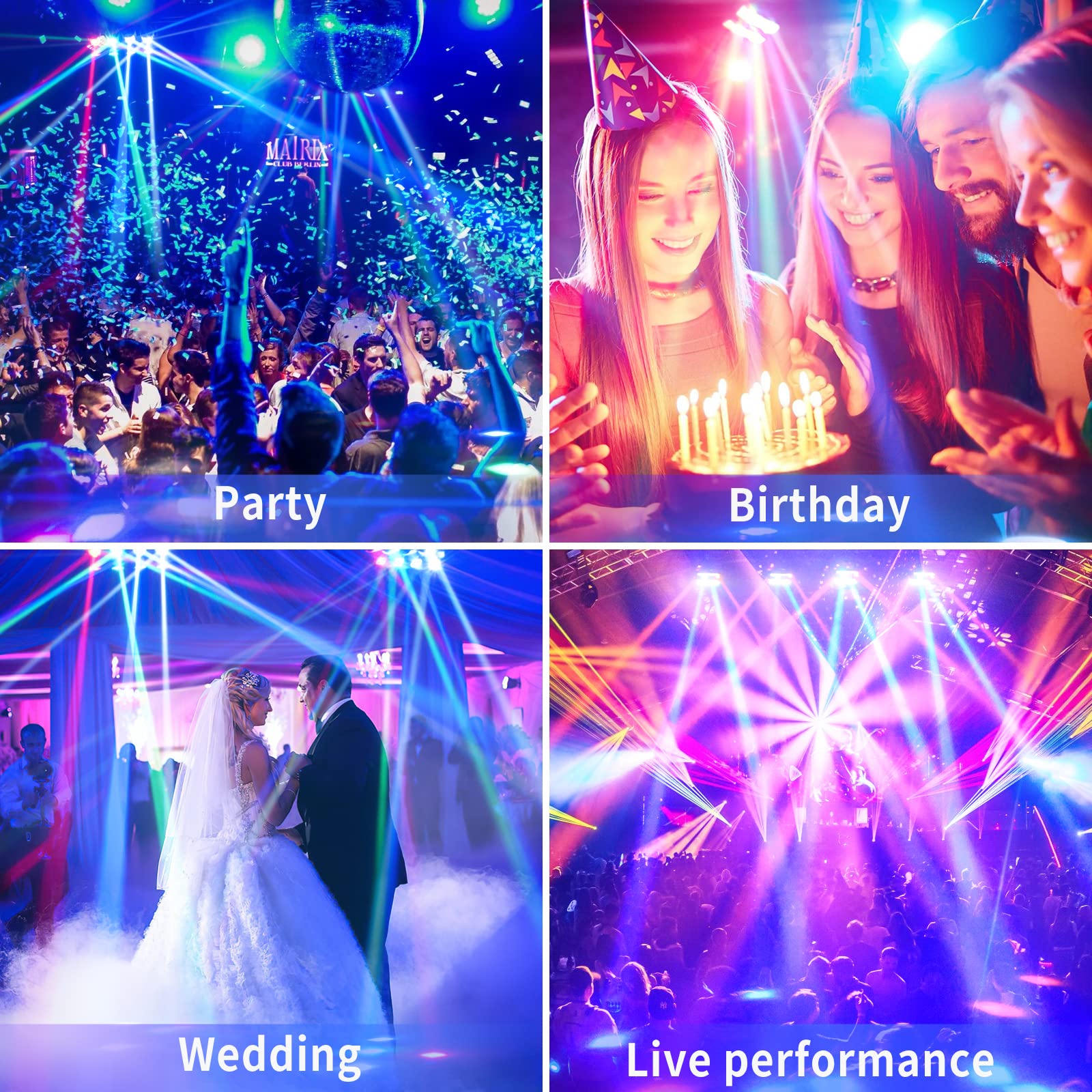 U`King Spider Moving Head Light with 8x10W RGB LEDs Beam DJ Lights and 2 Pixel Light Strips, Sound Activated/DMX-512 Control Perfect for Party Disco Wedding Live Stage Lighting (Set of 2)