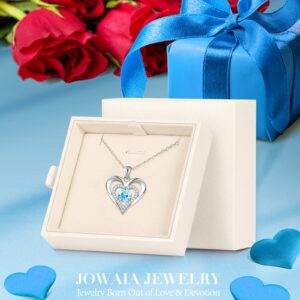 925 Sterling Silver Heart Necklace for Women Love Pendant Shiny Large Creat Aquamarine Birthstone Necklace Jewelry Valentine's Day Birthday Mothers Day Gifts for Mom Her Women Wife