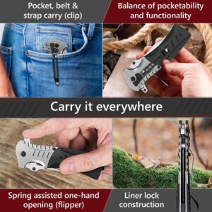 Bundle of 2 Items - Pocket Knife - Tactical Folding Knife - Knife with Fire Starter Paracord Handle - Best EDC Survival Hiking Hunting Camping Knife - Travel Accessories Gear Knife Gifts