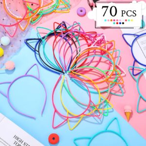 Chunyin 70 Pcs Cat Ears Headband for Kids Girls Women Plastic Headbands, 14 Colors (5 Pieces for Each Color)