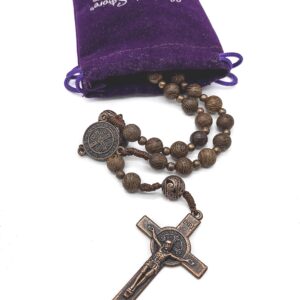 Nazareth Store Sacred St Benedict Wood beads Rosary Solid Wooden Beaded Necklace & Metal Glory Beads Catholic Cross Crucifix