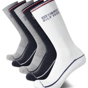 Tommy Hilfiger Men's Athletic Socks - Cushioned Crew Socks (5 Pack), Size 7-12, White Assorted