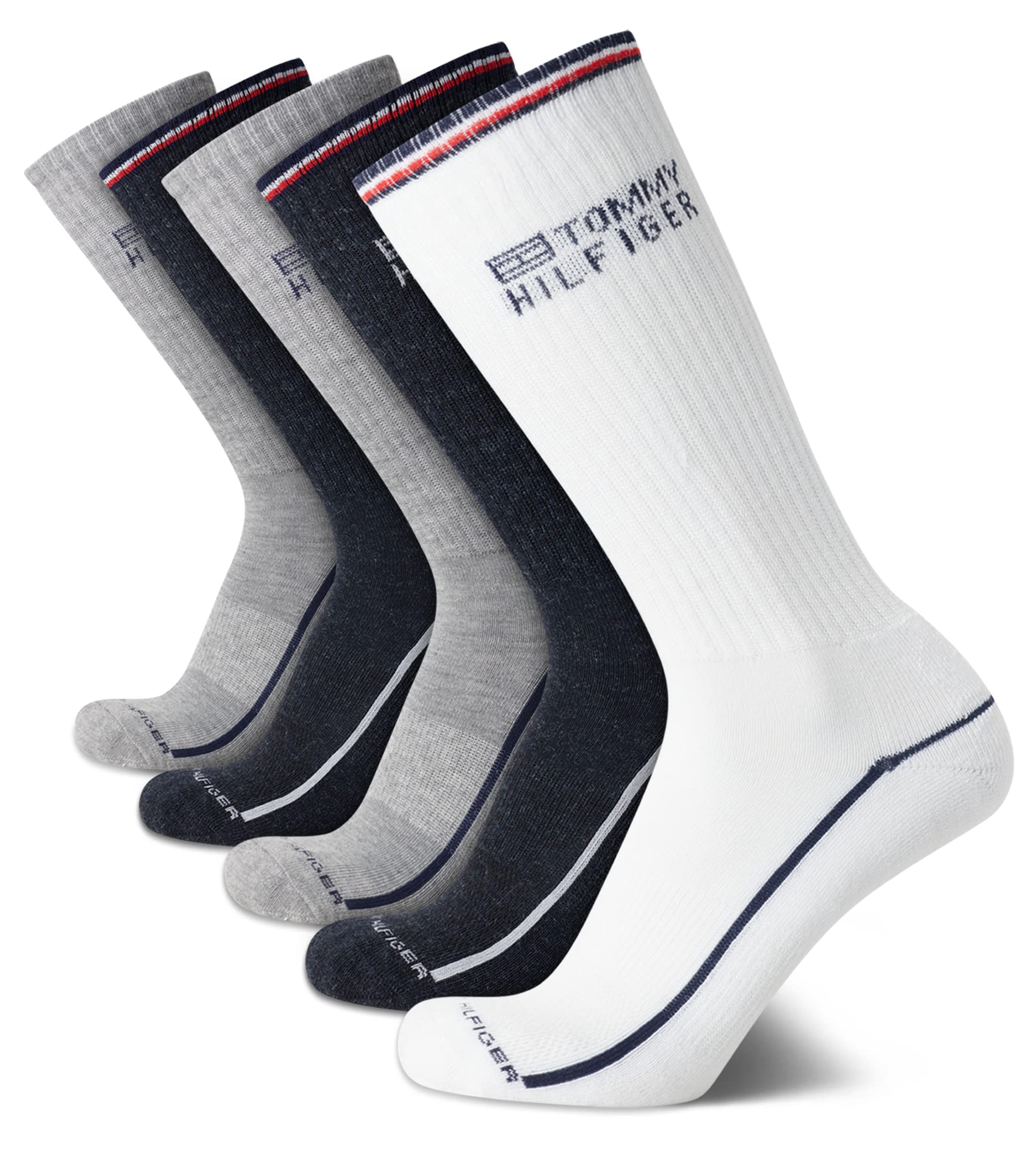 Tommy Hilfiger Men's Athletic Socks - Cushioned Crew Socks (5 Pack), Size 7-12, White Assorted