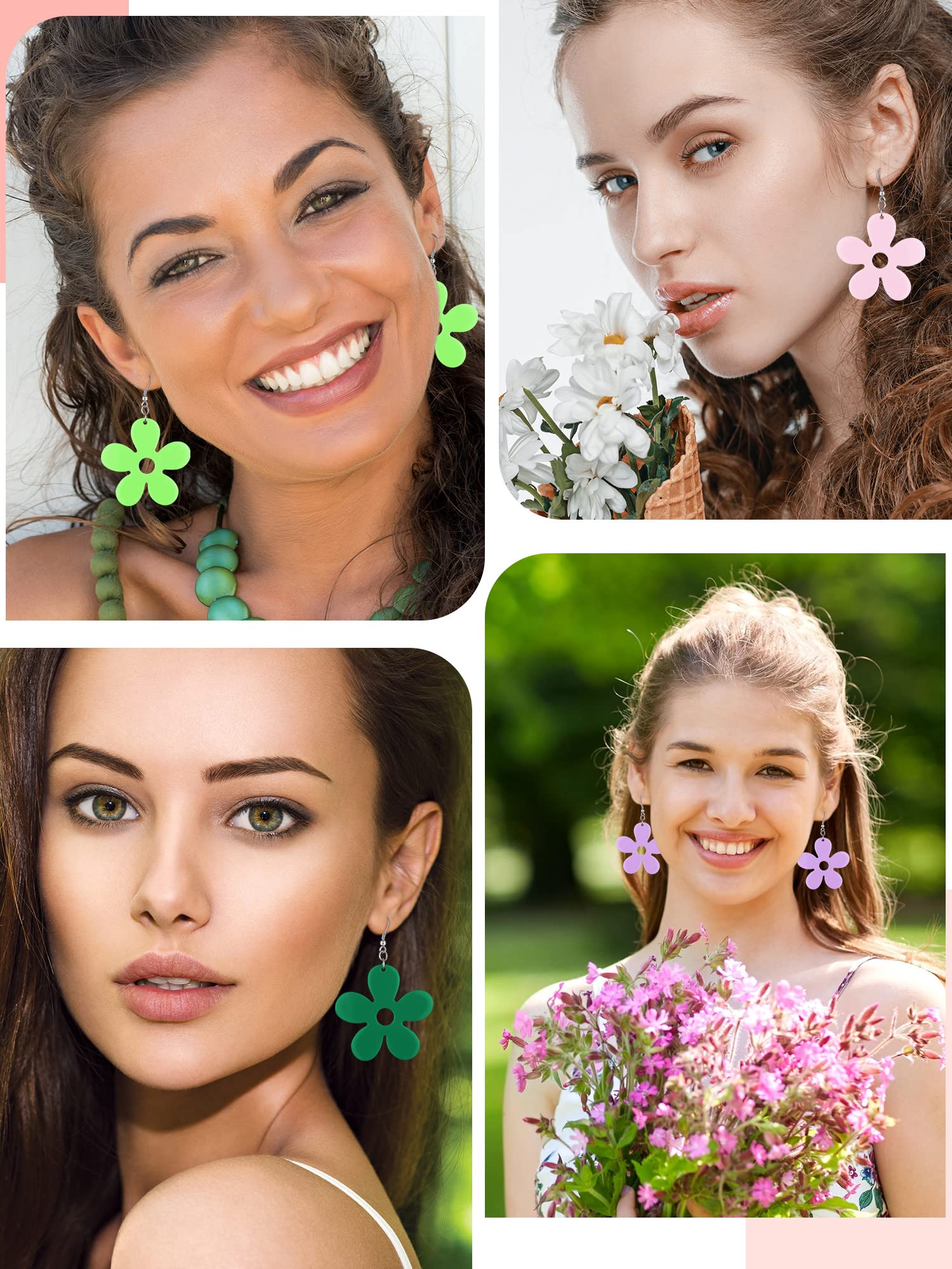 6 Pairs Retro Earrings for Women Girl Groovy Retro Daisy Flower Earrings Hawaii Daisy Flower Earrings Dangle Acrylic Daisy Flower Hawaii Plant Earrings Wild Lily Petals, 6 Colors