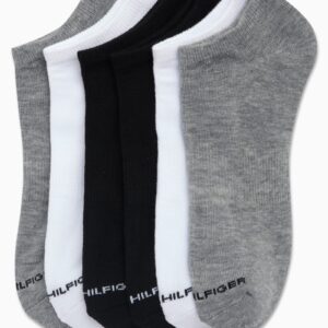 Tommy Hilfiger Men's Athletic Socks - Cushion No Show Ankle Socks (6 Pack), Size Shoe Size 7-12, Grey Assorted