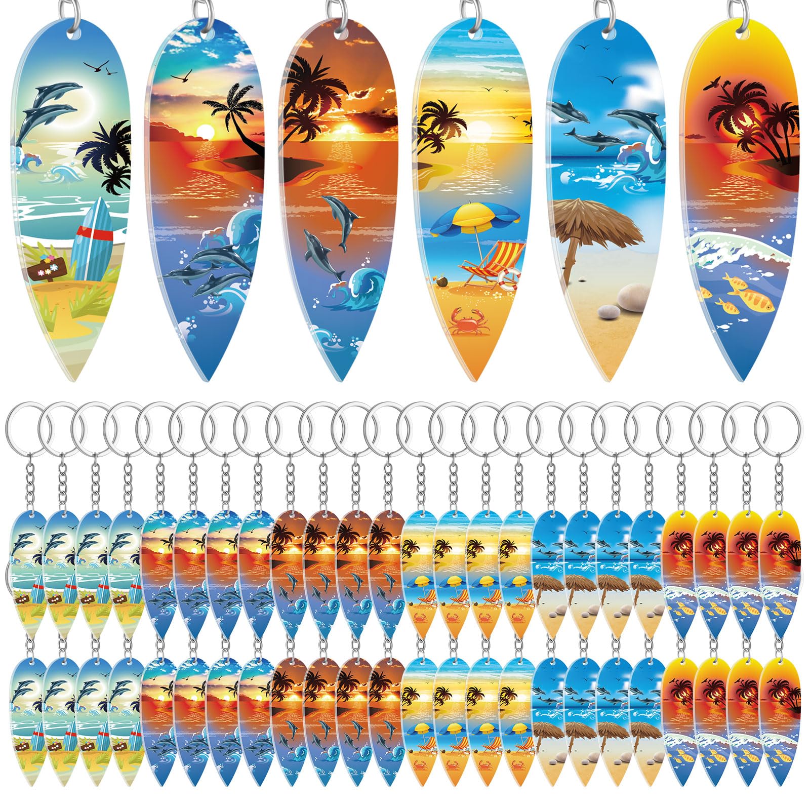 Henoyso 24 Pcs Surfboard Keychains Bulk Beach Party Favors Acrylic Surf Board Key Chains Mini Surfboard Fun Keyring for Beach Surfboard Hawaiian Pool Party Supplies Goodie Bag Filler Backpack Decor