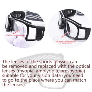 SooGree Sport Glasses Goggles Basketball Soccer Football Sports Protective Eyewear Goggles Anti Collision Safety Glasses-Replaceable Prescription Lens (8031 Black Frame Black Pad)