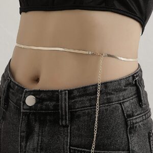 LUXSTRA Waterproof 18K Gold Waist-Chain | Three Sizes S, M, L Flat Snake Herringbone Belly Chain | Sexy Bikini Layering Body Chain For Women