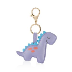 itzy ritzy puffy diaper bag charm, purse charm and keychain; vegan leather charm features a durable hinged clasp and modern puffy design; lilac dinosaur