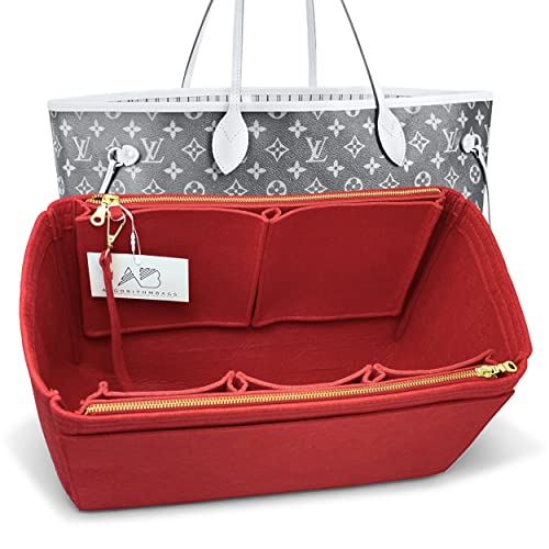 AlgorithmBags designed for LV Neverfull GM Purse Organizer Insert with Zippers Luxury Bag Shaper Liner (Cherry)