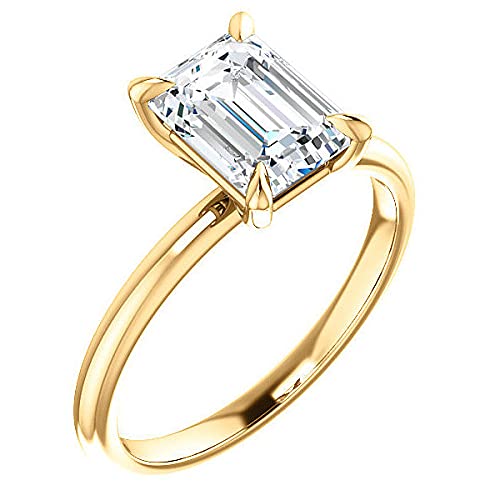 10K Solid Yellow Gold Handmade Engagement Ring 3 CT Emerald Cut Moissanite Diamond Solitaire Wedding/Bridal Ring Set for Women/Her Propose Ring (8)