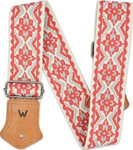 welkinland vintage cotton guitar strap, retro striped strap for acoustic/electric/bass guitar, adjustable guitar strap for kids and adults