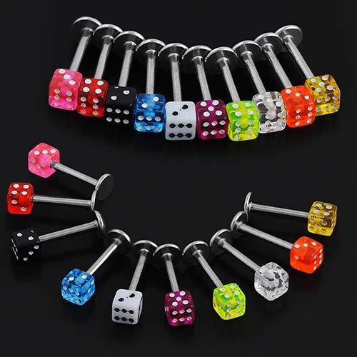 U-K 20 Pcs Mixed Cube Dice Lip Ear Studs Rings Tragus Labret Body Piercing Bars Party Club Practical and Attractive