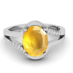 SirDaksh 7.00 Carat Certified Yellow Sapphire Gemstone Silver Plated Ring For Men And Women's