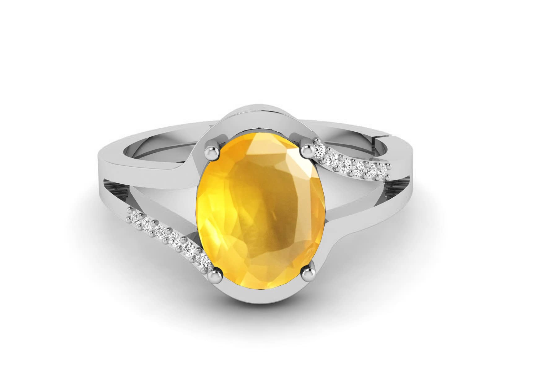 SirDaksh 7.00 Carat Certified Yellow Sapphire Gemstone Silver Plated Ring For Men And Women's