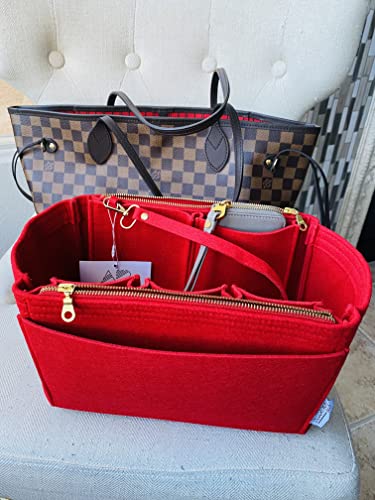 AlgorithmBags designed for LV Neverfull GM Purse Organizer Insert with Zippers Luxury Bag Shaper Liner (Cherry)