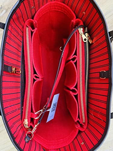 AlgorithmBags designed for LV Neverfull GM Purse Organizer Insert with Zippers Luxury Bag Shaper Liner (Cherry)